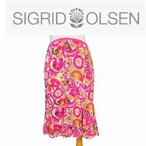 Sigrid Olsen A line Skirt Vintage Floral Womens Size 10 Side Zipper Loop & Hook